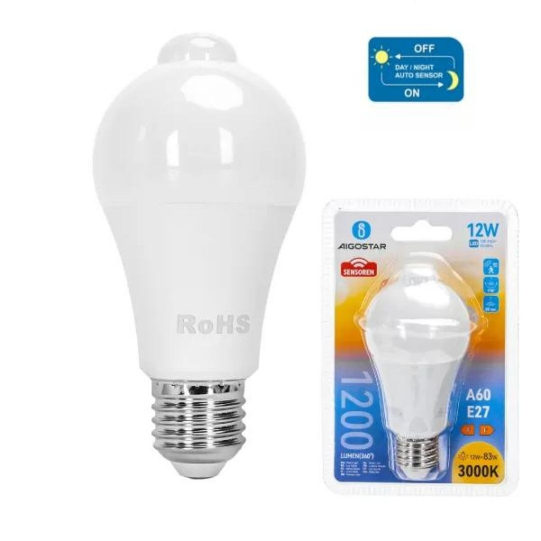 LED sijalka s senzorjem gibanja E27 A60 12W 1200lm 3000K