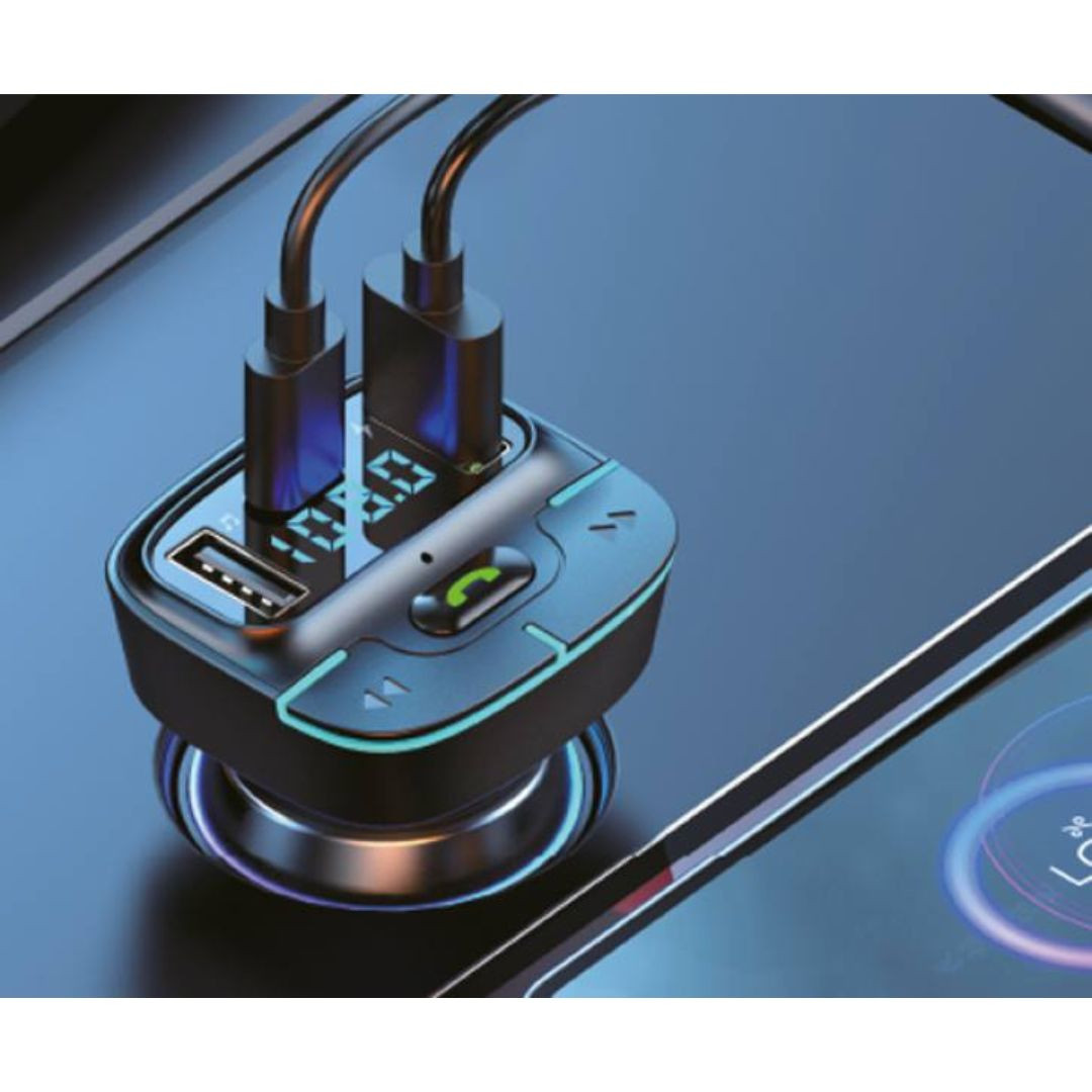 Avto Bluetooth 5.3 FM oddajnik / transmitter z LED osvetlitvijo + USB-C polnilnik
