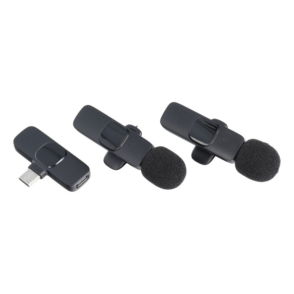 2x brežični mikrofon za pametni telefon USB-C za vloge, TikTok, facebook, YouTube črn