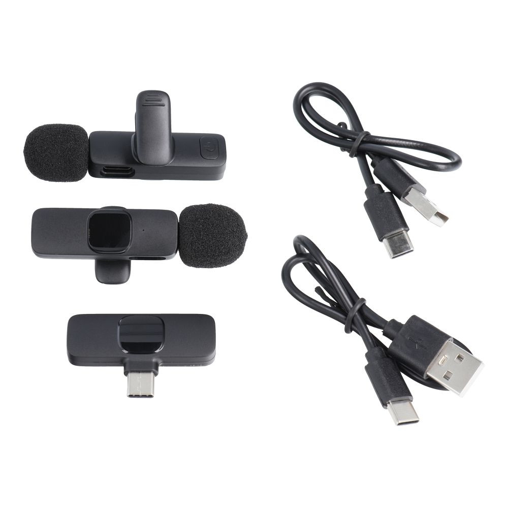 2x brežični mikrofon za pametni telefon USB-C za vloge, TikTok, facebook, YouTube črn