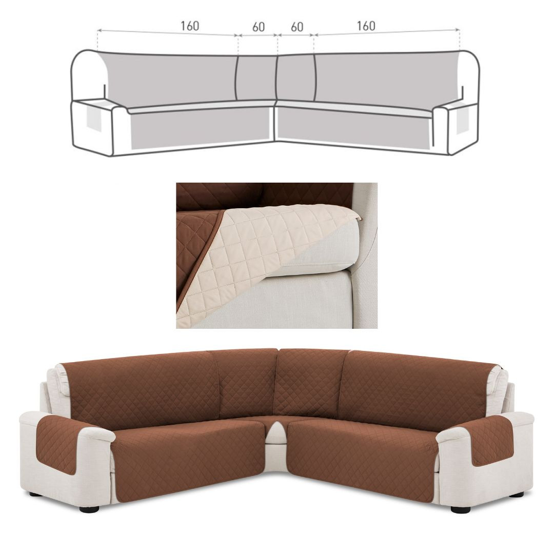 Dvostransko pregrinjalo za kotno sedežno garnituro 160x60x60x160 cm bež / rjava EU kvaliteta