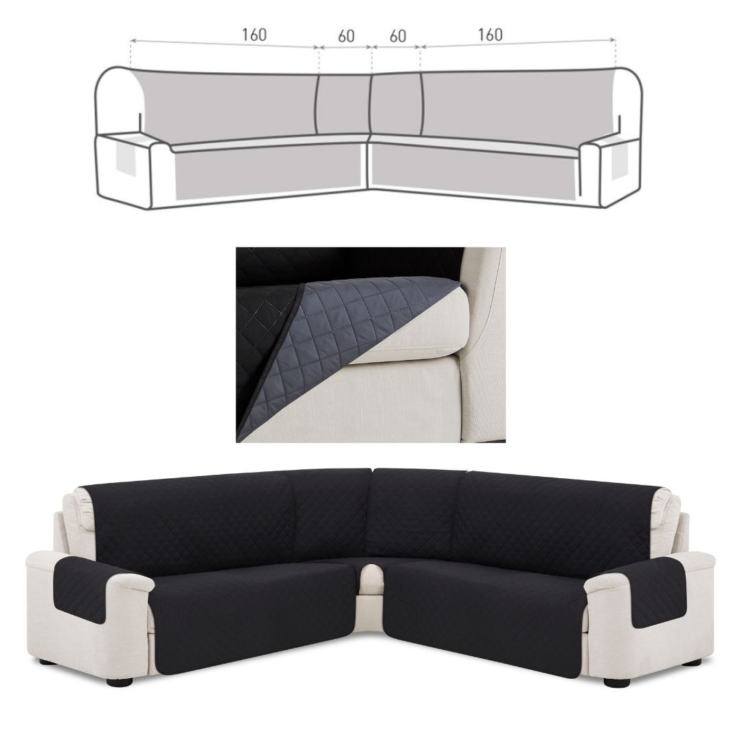 Dvostransko pregrinjalo za kotno sedežno garnituro 160x60x60x160 cm črna / temno siva EU kvaliteta