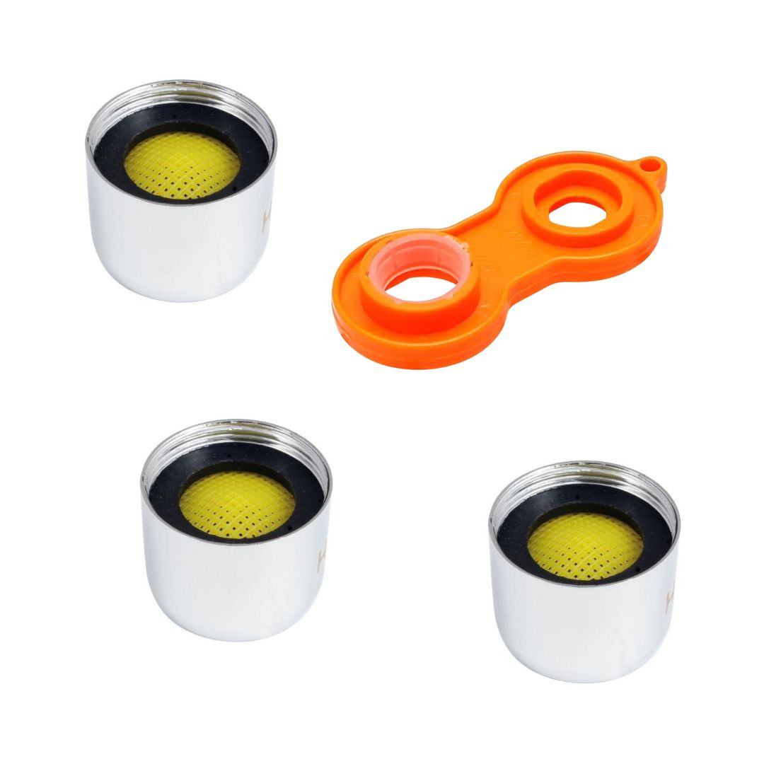 3x aerator / perlator M22 iz medenine s tesnilom + ključ za menjavo