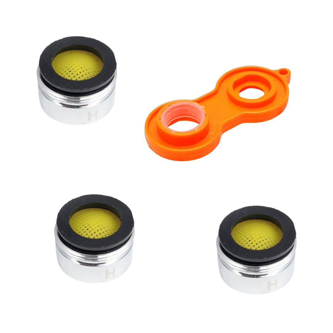 3x aerator / perlator M24 iz medenine s tesnilom + ključ za menjavo