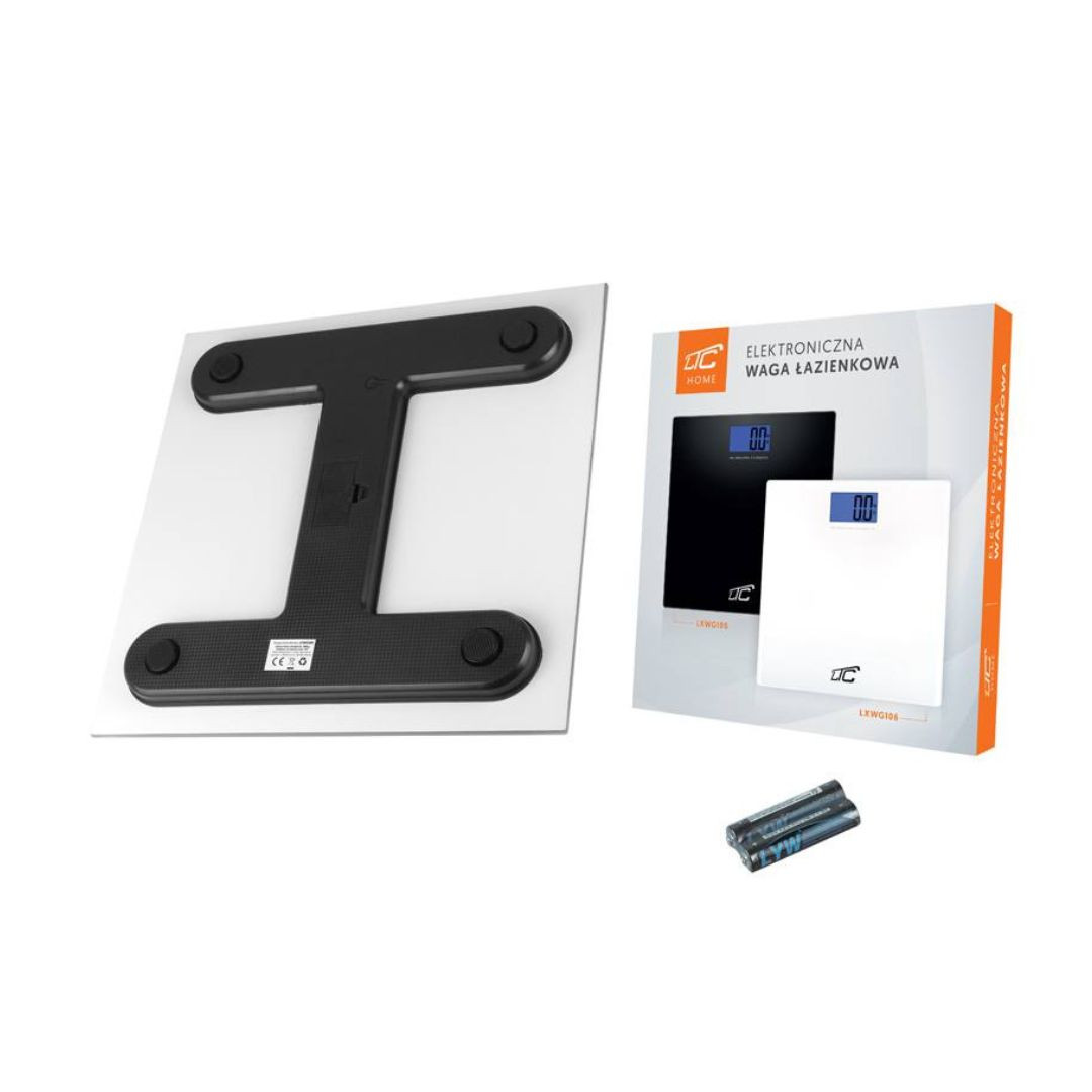 Osebna tehtnica max. 180kg 50g steklena z LCD zaslonom bela