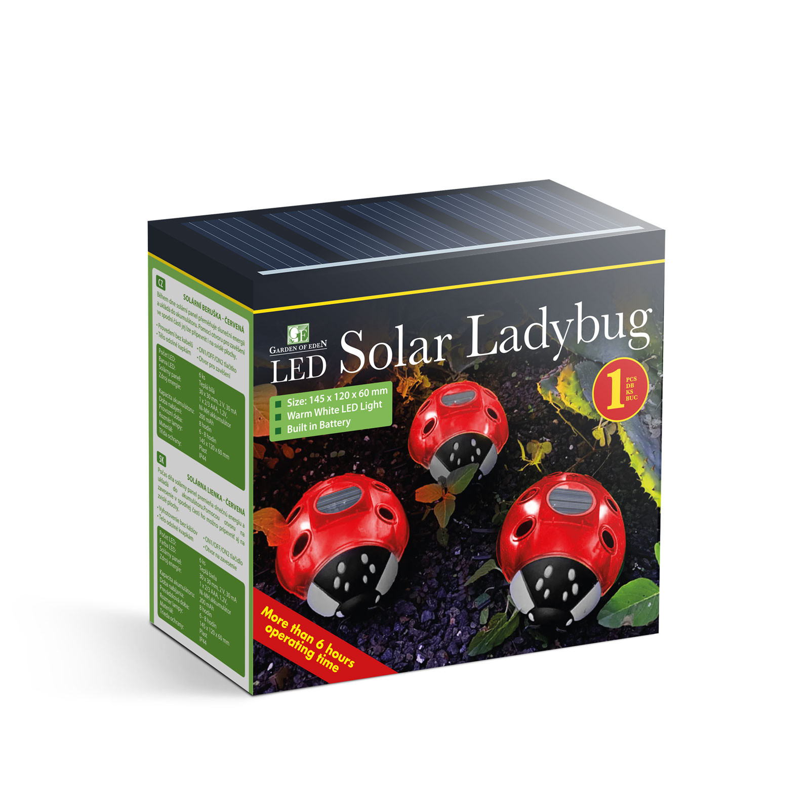 LED solarna svetilka v obliki pikapolonice 14.5 x 12 x 8cm 8 toplo belih LED diod