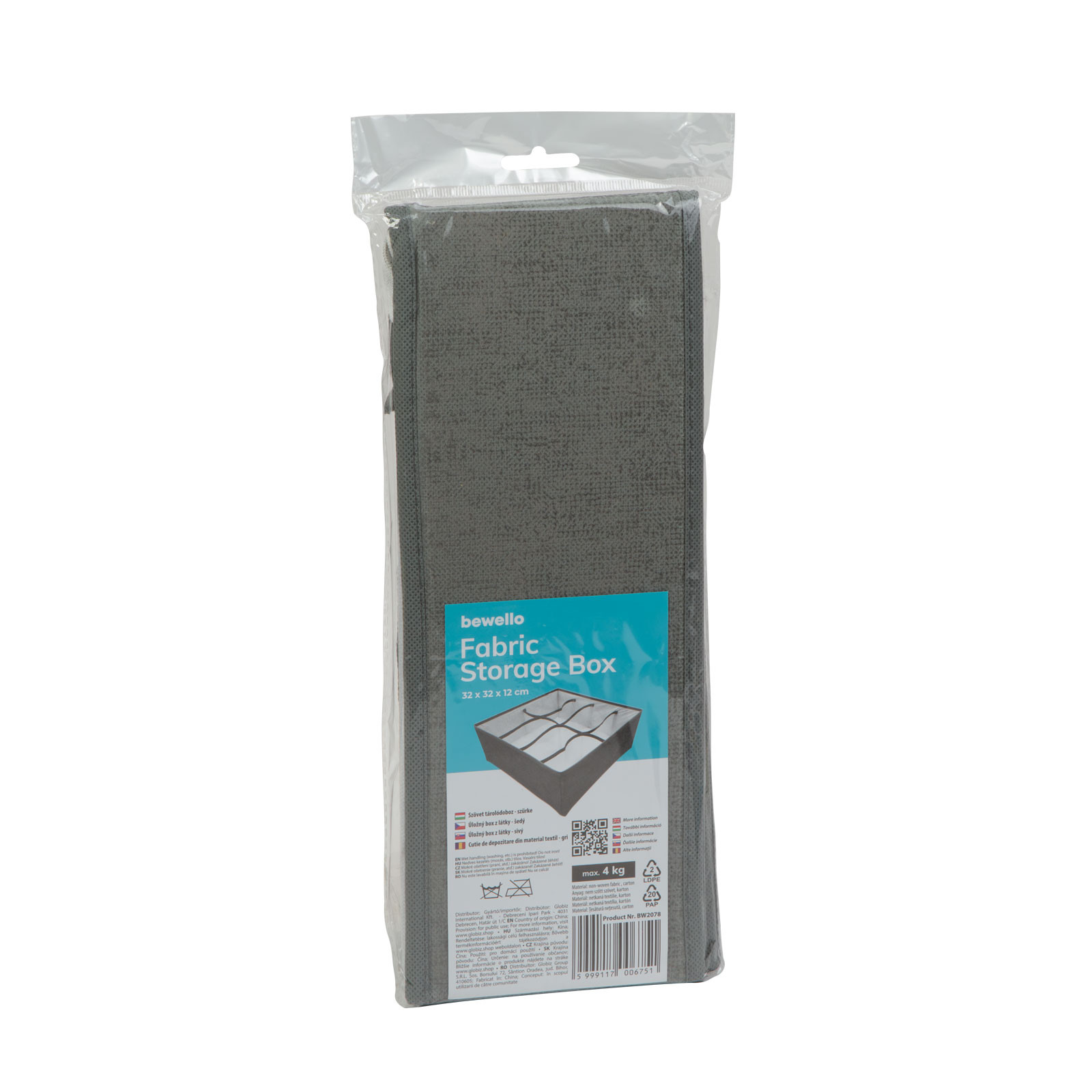 8- delna škatla za shranjevanje in organizacijo nogavic ali spodnjega perila s prevleko iz tekstila max. 4kg 32  x 32 x 12cm siva