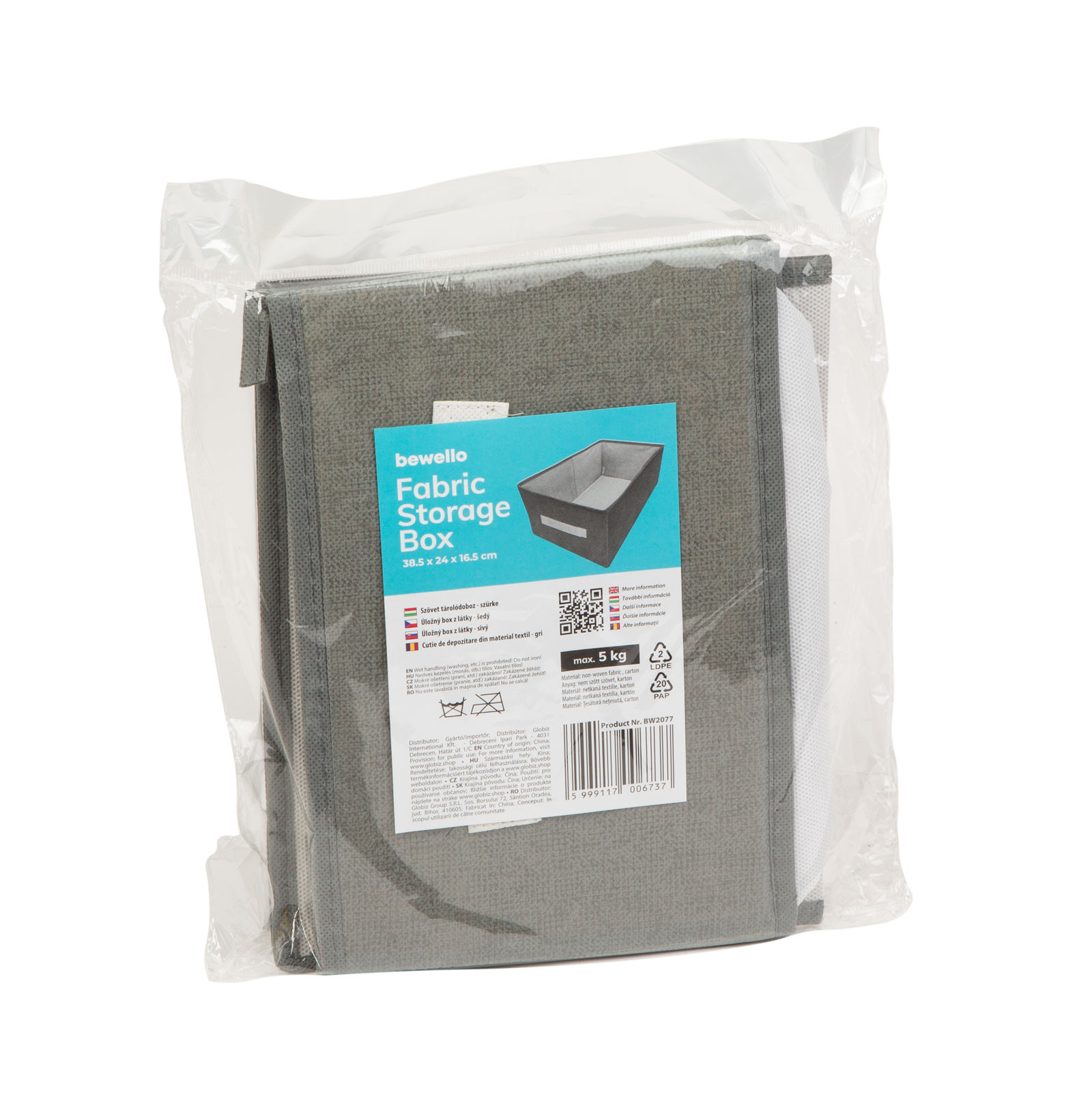 Škatla za shranjevanje in organizacijo s prevleko iz tekstila max. 5kg 38.5 x 24 x 16.5cm siva