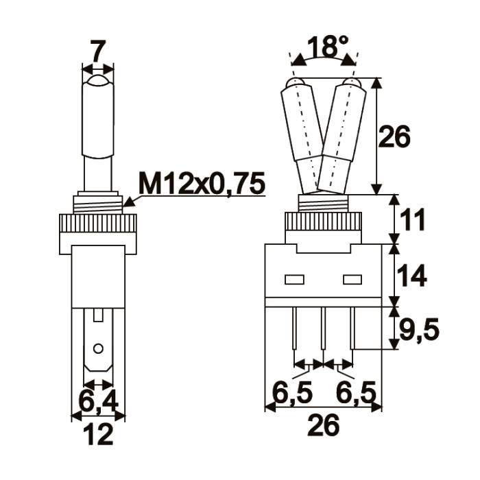 Preklopno stikalo 1 vezje 20 A 12 V DC OFF - ON zelena LED