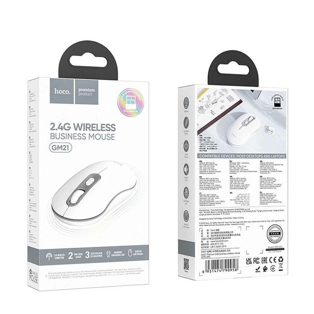 Brezžična miška HOCO business 2.4 gHz 1200 DPI USB bela