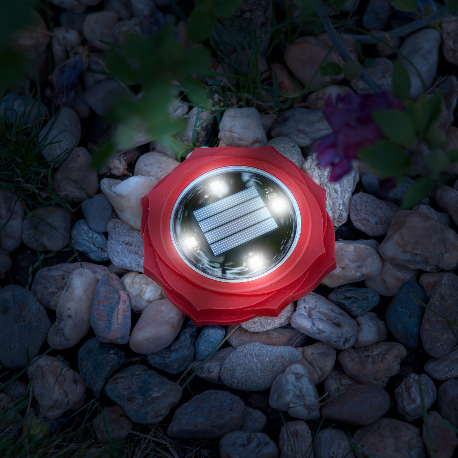 LED solarna svetilka za v zemljo v obliki rože - rdeča 115 x 23mm hladno bela LED