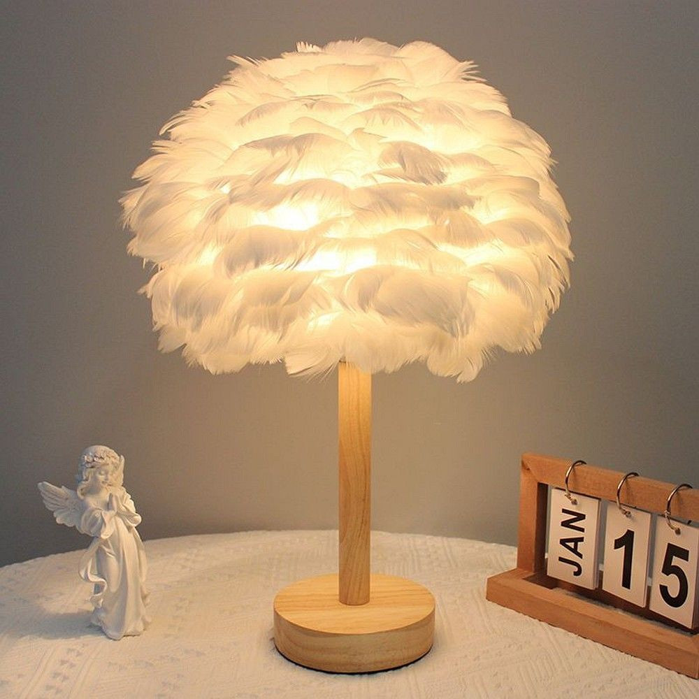 LED namizna svetilka s perjem Art Deco lesena z vključeno LED sijalko 3500K na elektriko