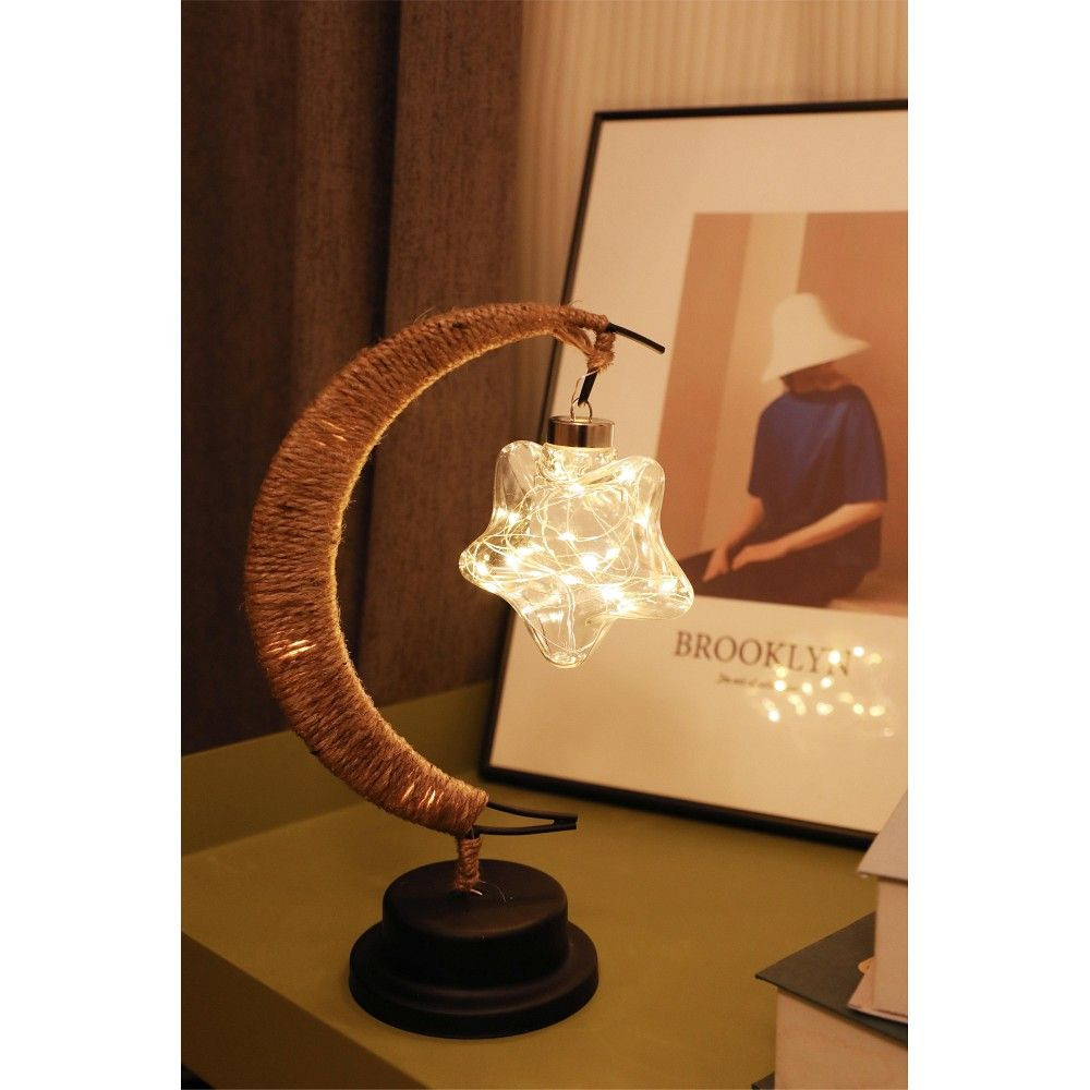 LED namizna svetilka z ratanom Art Deco Twirl star na baterije