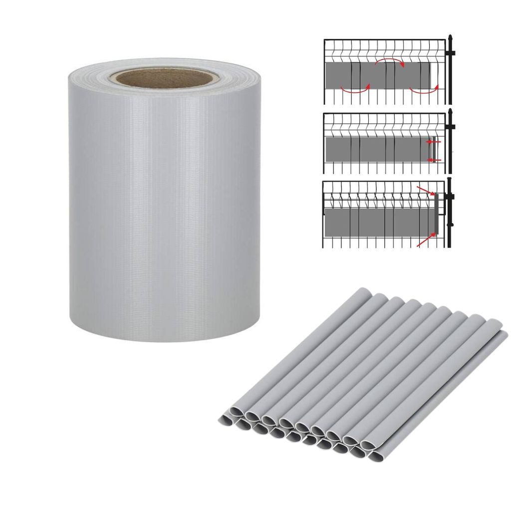Trak za panelno ograjo za zaščito zasebnosti 450g/m2 19cm x 35m + 20 sponk siva