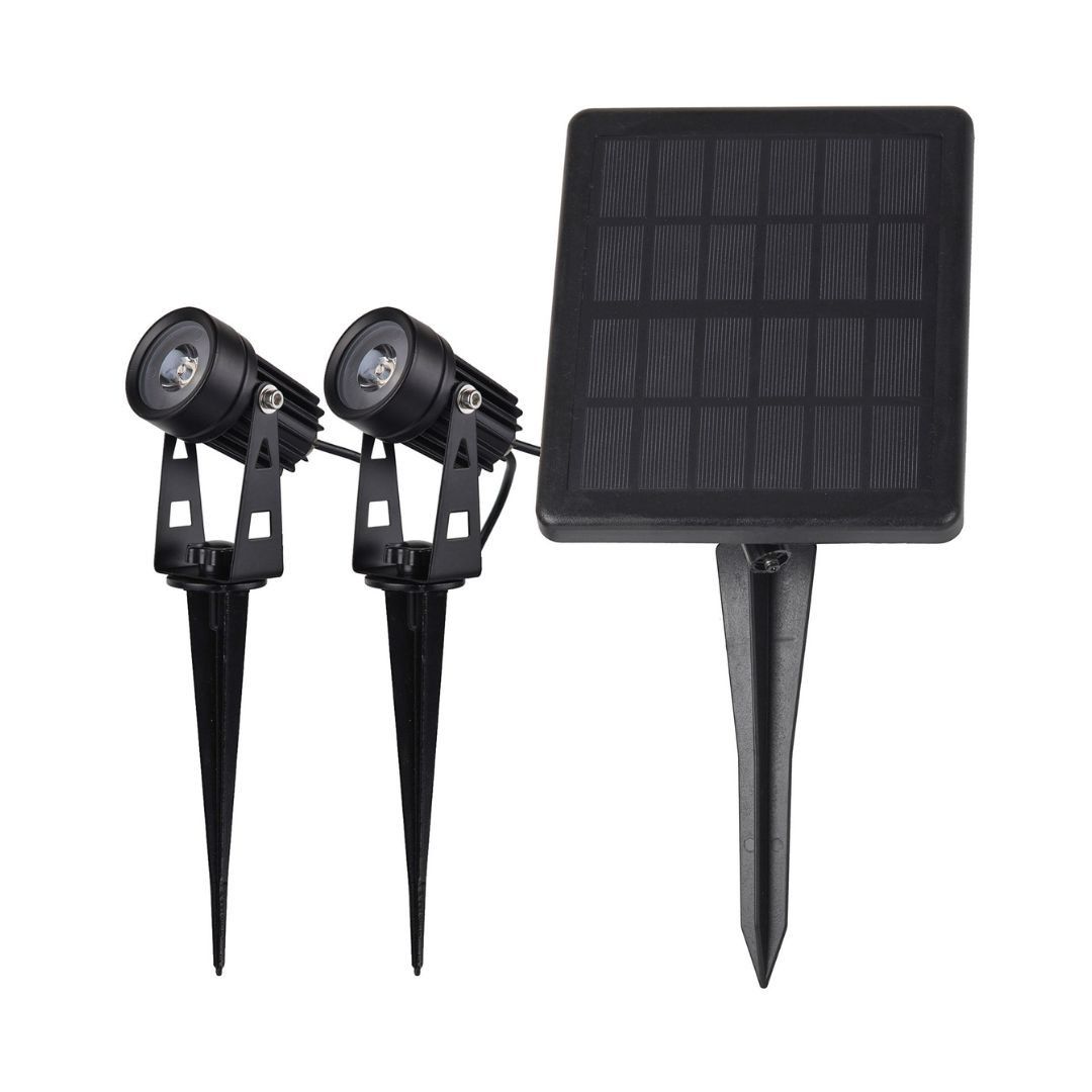2x spot kovinska solarna svetilka 2x3W 3000K z ločenim solarnim panelom z 2m kabla IP65