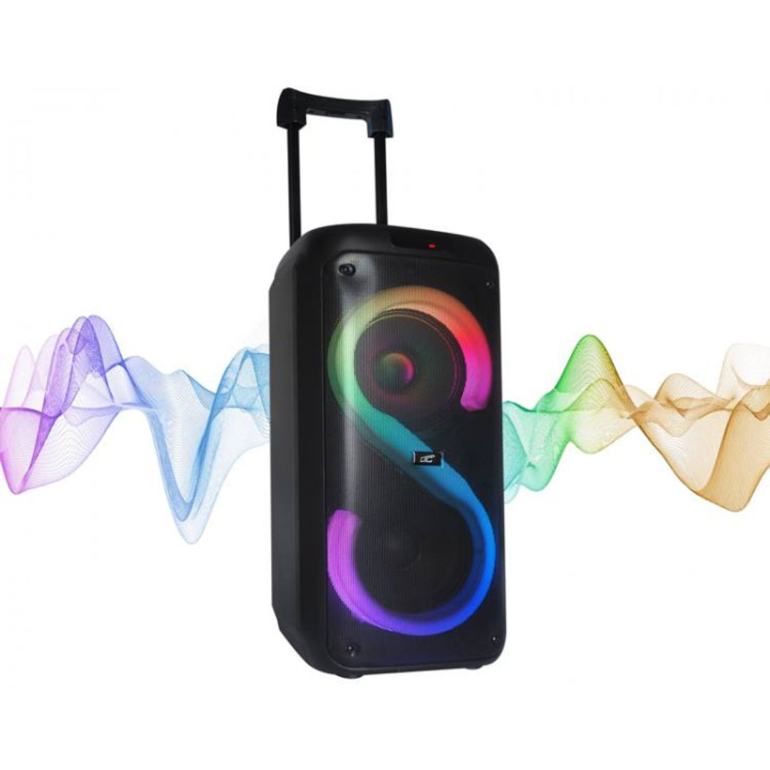 Prenosni bluetooth zvočnik 2x8" 400W z 2 mikrofonoma in RGB LED osvetlitvijo USB/SD/AUX 7200mAh