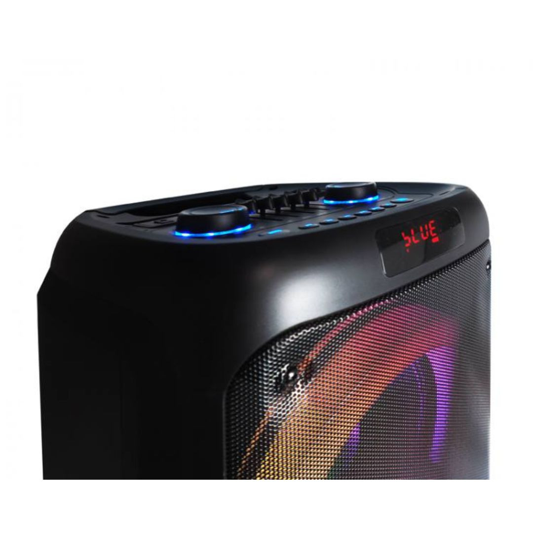 Prenosni bluetooth zvočnik 2x8" 400W z 2 mikrofonoma in RGB LED osvetlitvijo USB/SD/AUX 7200mAh