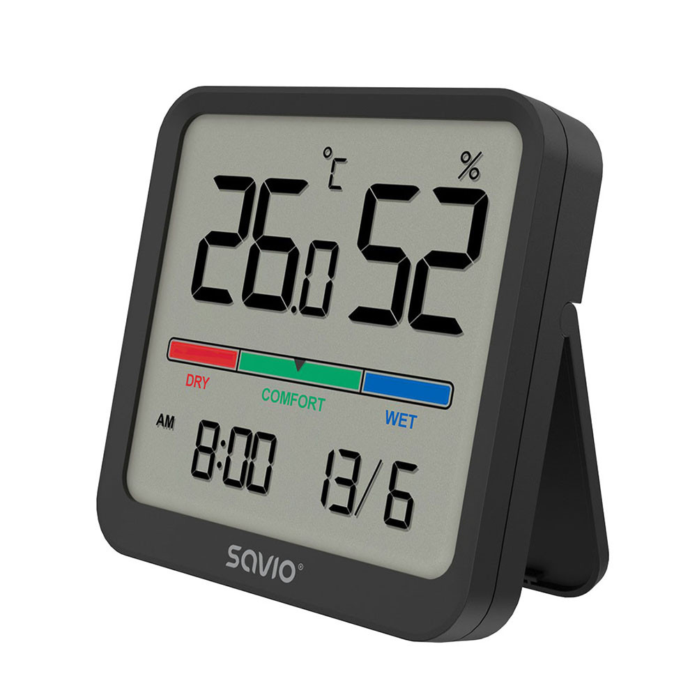 Digitalni merilnik temperature in vlage z LCD zaslonom in magnetnim nosilcem črn