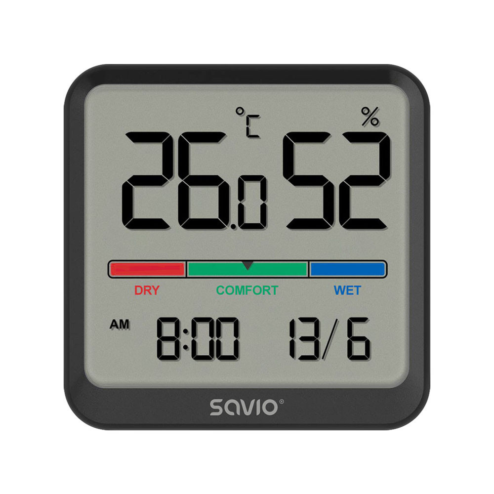 Digitalni merilnik temperature in vlage z LCD zaslonom in magnetnim nosilcem črn