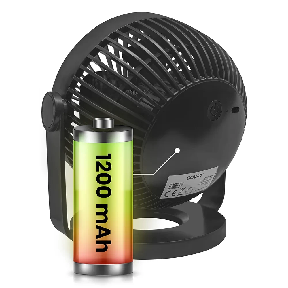 USB namizni akumulatorski ventilator 5W 1200 mAh