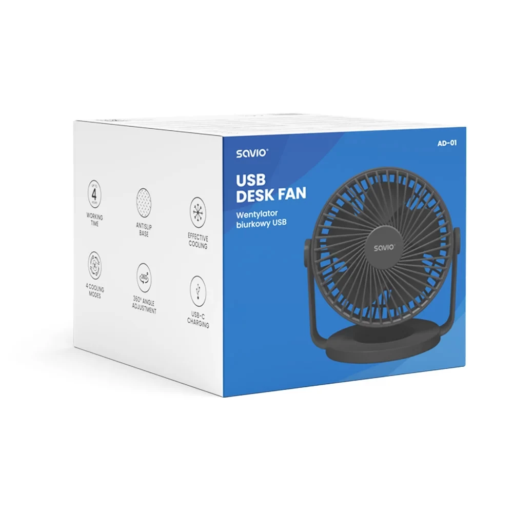 USB namizni akumulatorski ventilator 5W 1200 mAh