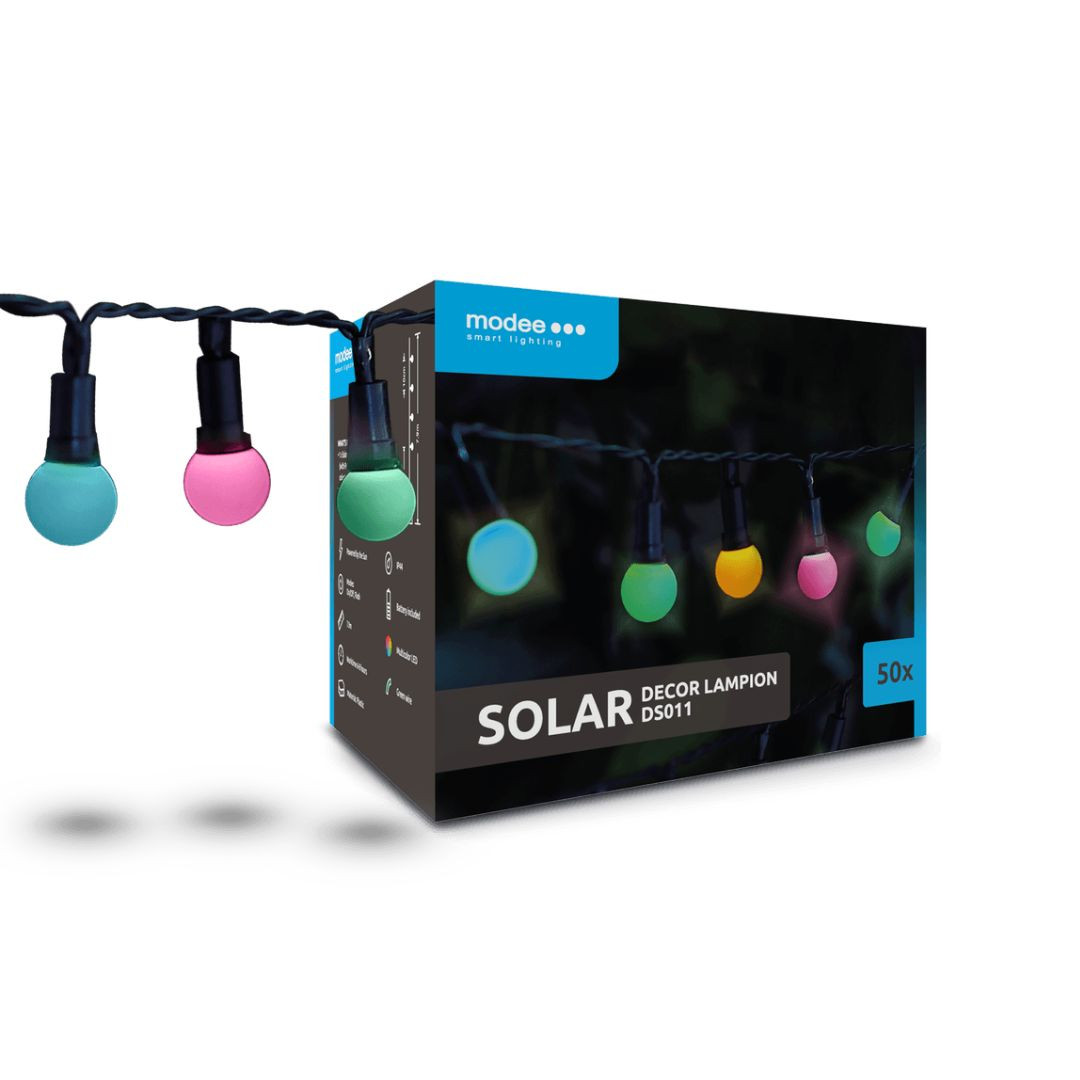LED solarni niz 50 LED večbarvni 7.9m IP44 zelen kabel