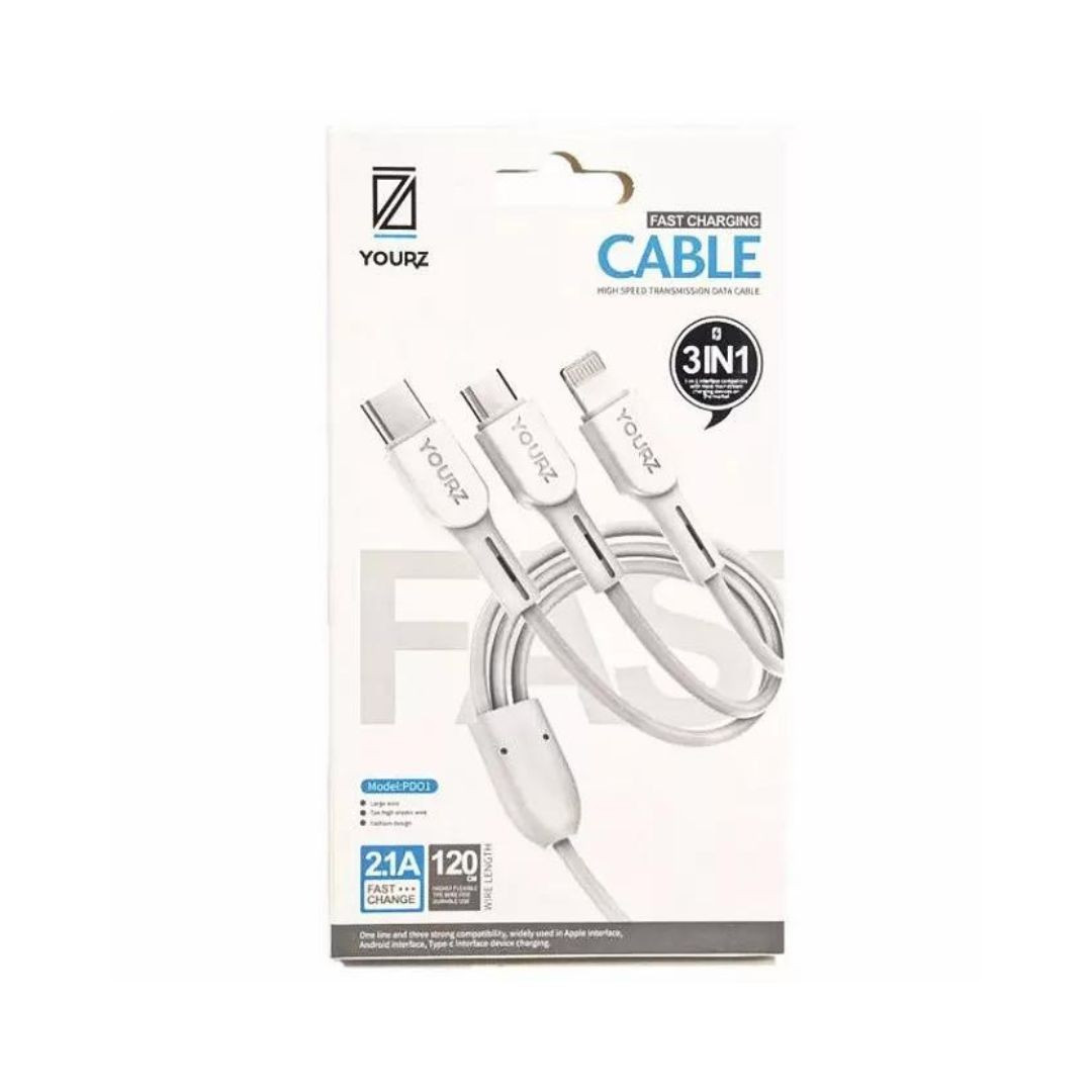 Polnilni kabel 3v1 USB-C, lightning in micro USB 120cm