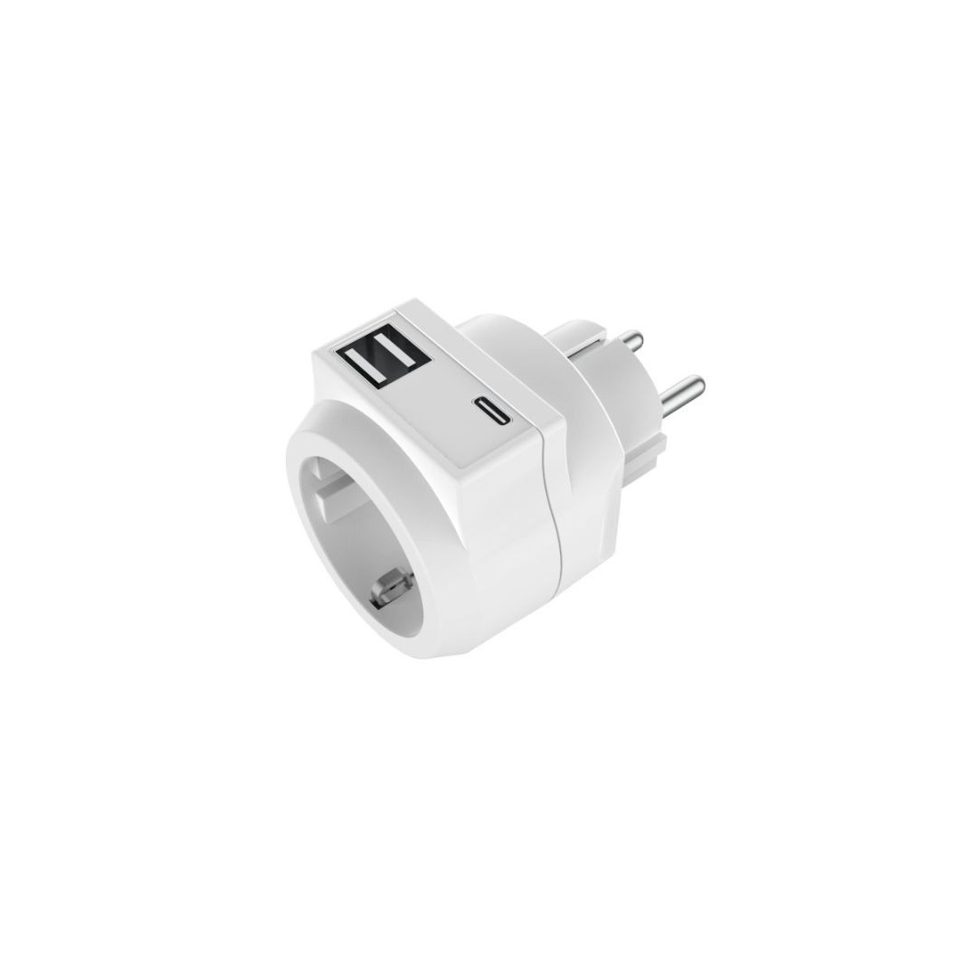 Šuko adapter z 2x USB 5V in 1xUSB-C vtičnico 16A 250V bel