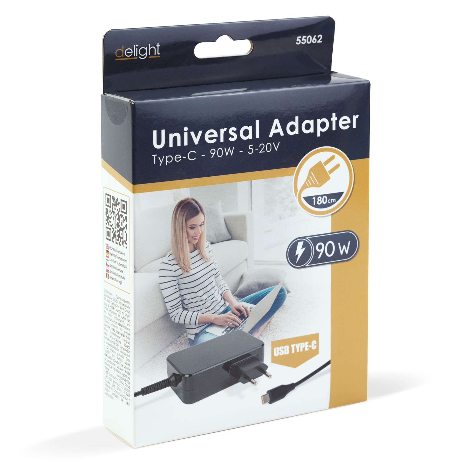 Napajalnik USB-C 90W 5-20V 1,8 m črn