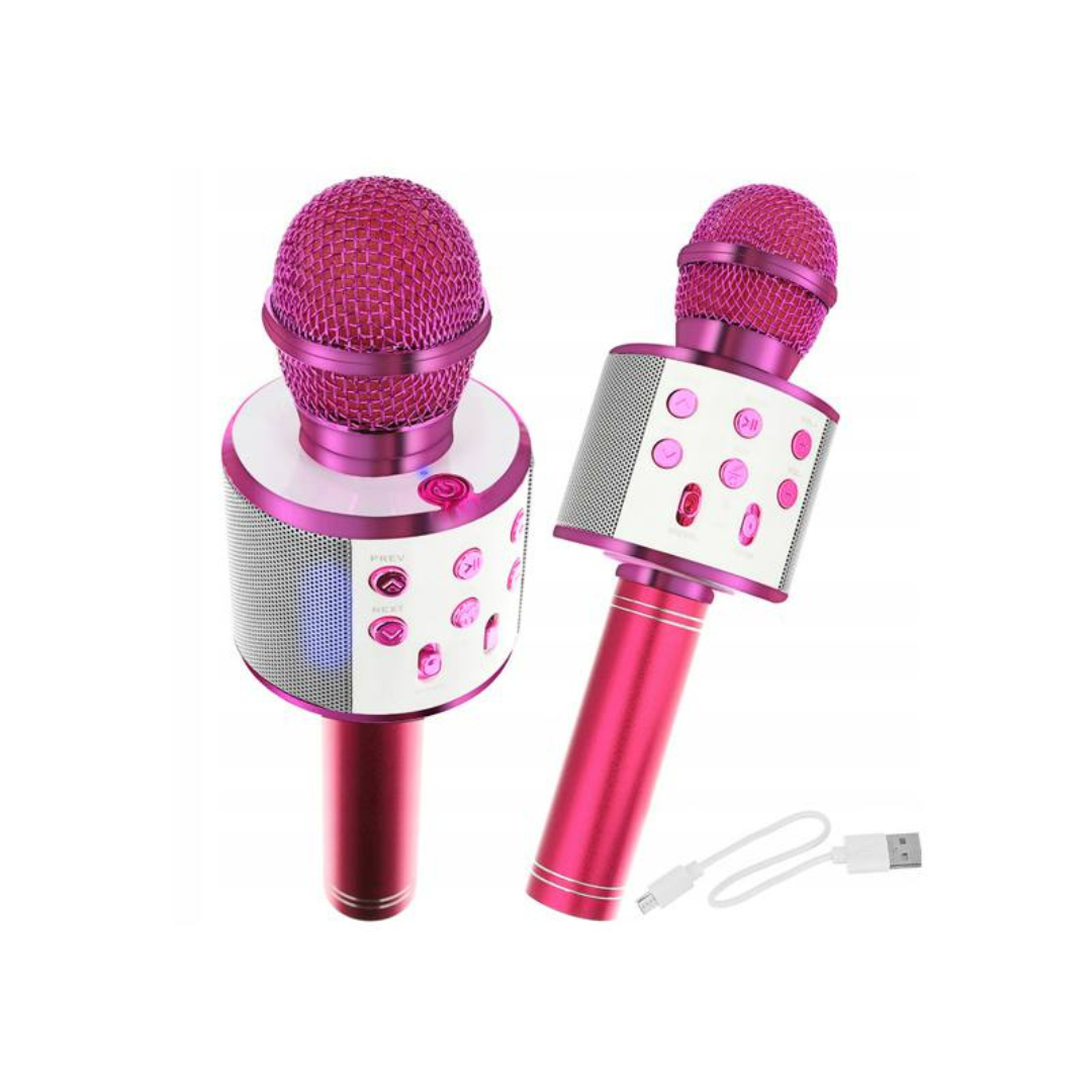 Karaoke bluetooth mikrofon z zvočnikom ter RGB osvetlitvijo roza