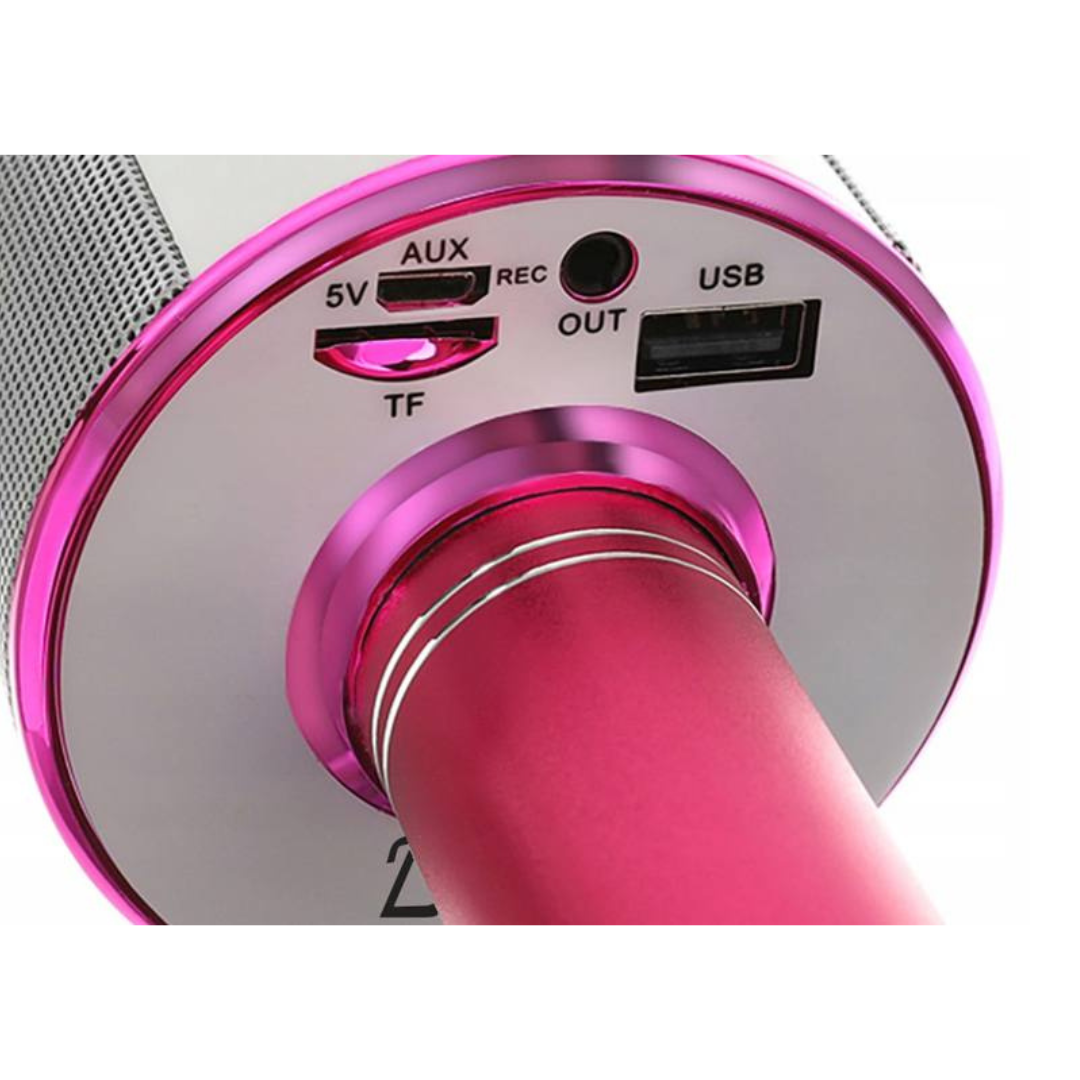 Karaoke bluetooth mikrofon z zvočnikom ter RGB osvetlitvijo roza
