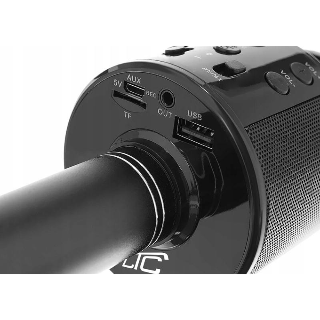 Karaoke bluetooth mikrofon z zvočnikom ter RGB osvetlitvijo črn