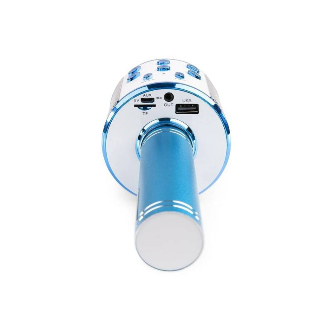 Karaoke bluetooth mikrofon z zvočnikom ter RGB osvetlitvijo moder