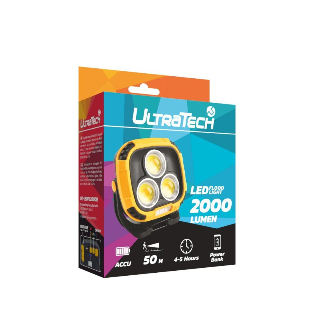 LED polnilni prenosni delovni reflektor 20W LED 2000LM 4 načini 2x2200 mAh