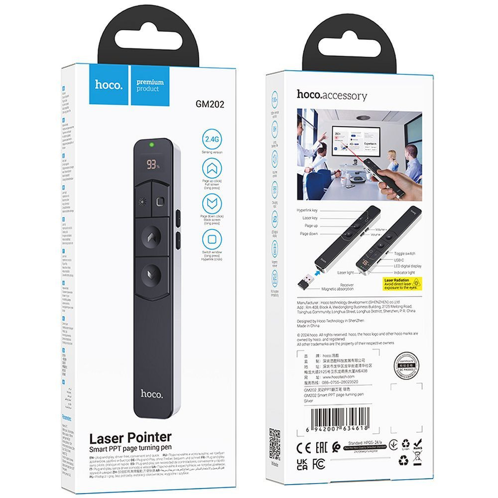 Daljinski bluetooth / 2,4Ghz laserski kazalnik - prezenter s polnilno baterijo USB-C