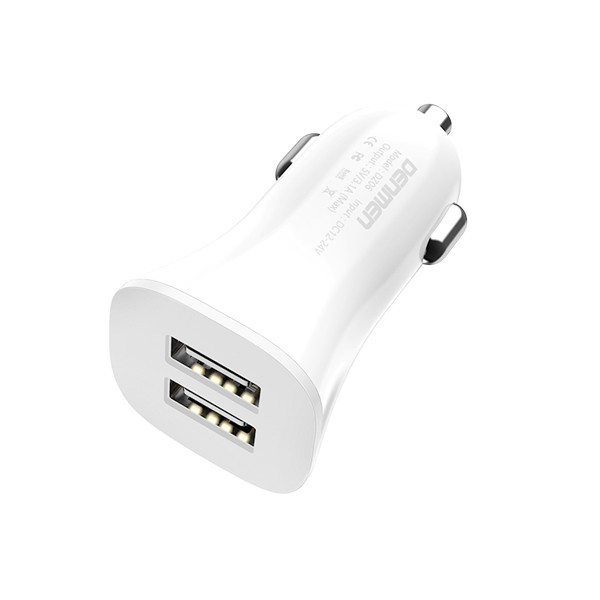 Avtopolnilec 2x USB 3.1A 15W QC3.0 + USB-C kabel 3100mA hitro polnjenje bel