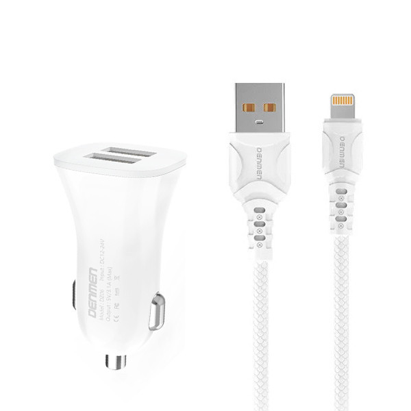 Avtopolnilec 2x USB 3.1A 15W QC3.0 + lightinng kabel 3100mA hitro polnjenje bel