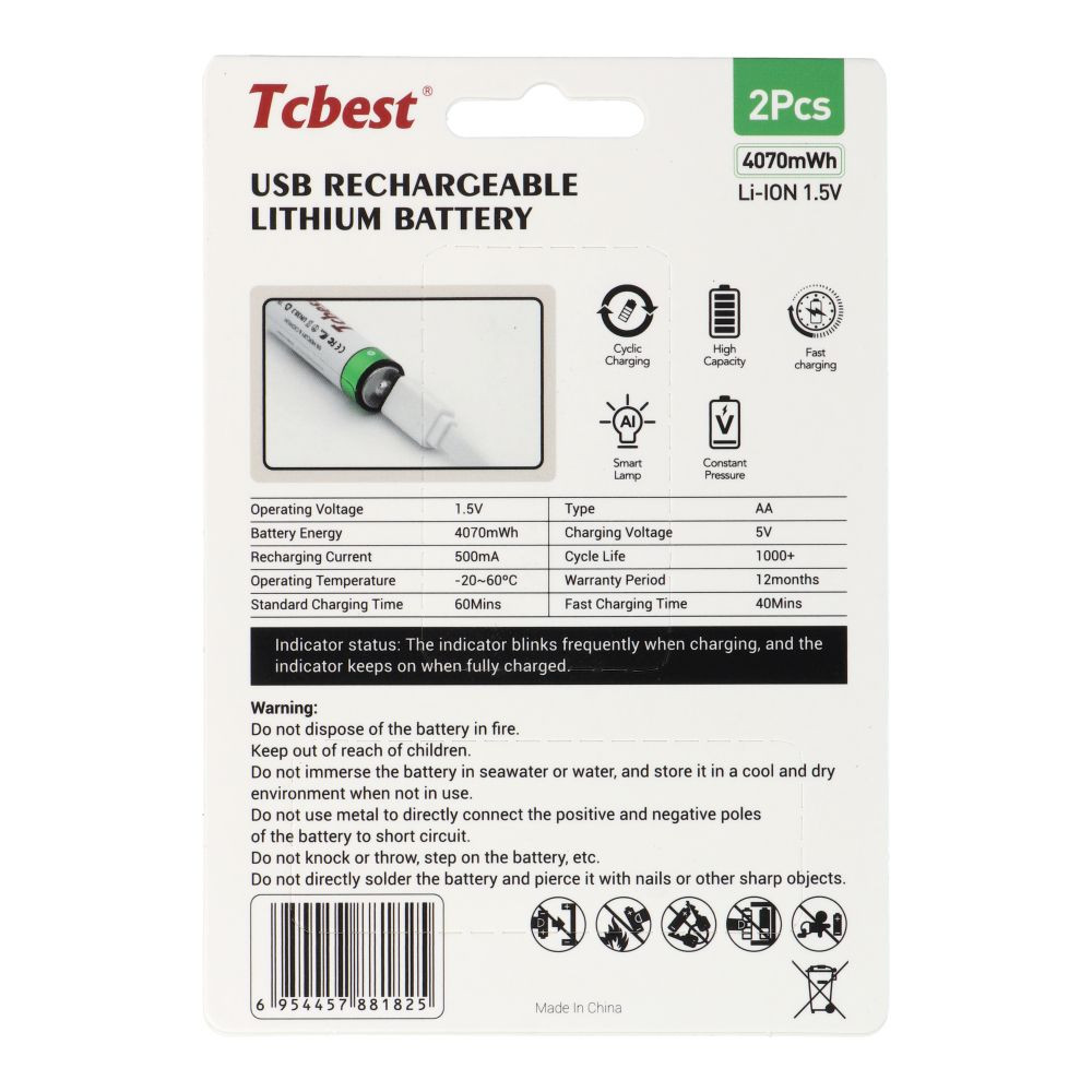 2x polnilna AA baterija na USB-C polnjenje 4070mWh
