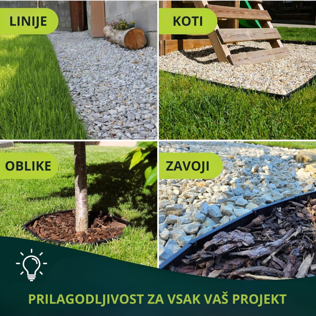 Inovativni robnik za trato iz trde plastike 7 kosov 107 cm