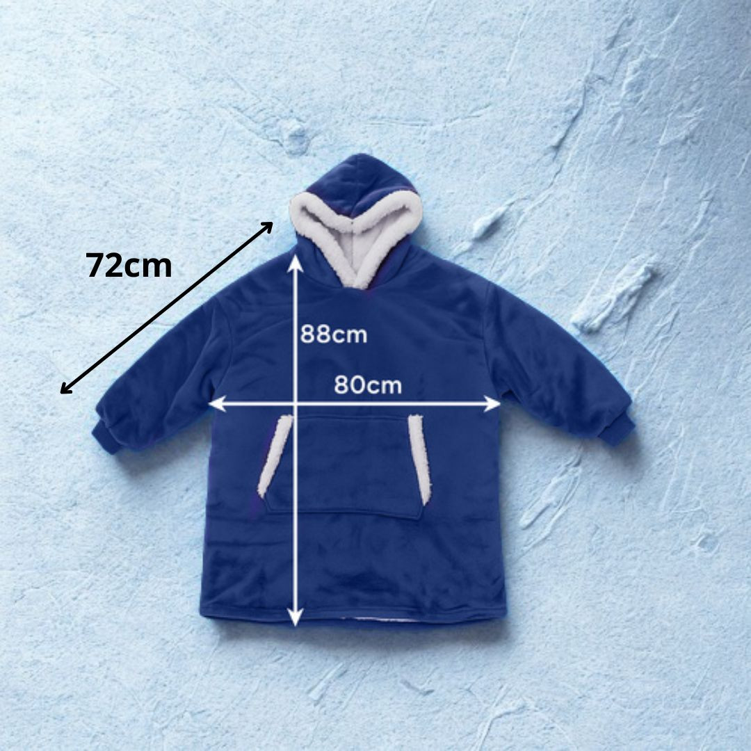 Topla pulover odeja s kapuco in rokavi - hoodie odeja  mornarsko modra