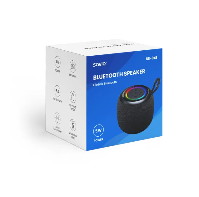 Bluetooth zvočnik 5W BT 5.0 črn z FM radiem, režo za spominsko kartico in ARGB osvetlitvijo