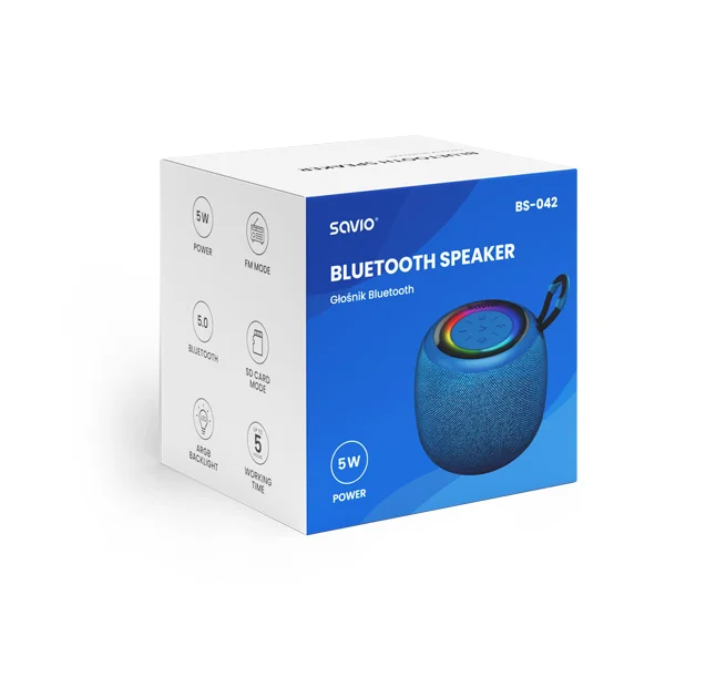 Bluetooth zvočnik 5W BT 5.0 moder z FM radiem, režo za spominsko kartico in ARGB osvetlitvijo