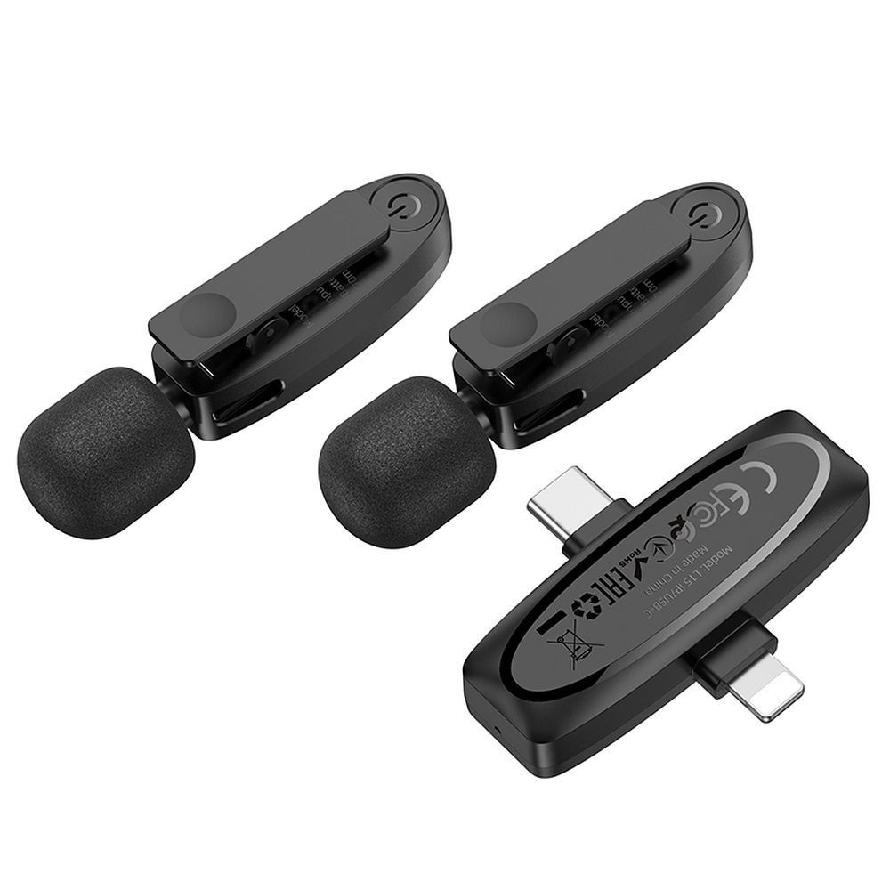 Lavalier dvojni brezžični mikrofon USB-C + Lightning s sponko