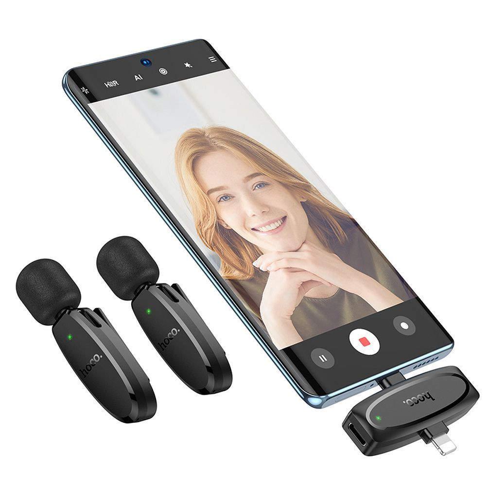 Lavalier dvojni brezžični mikrofon USB-C + Lightning s sponko