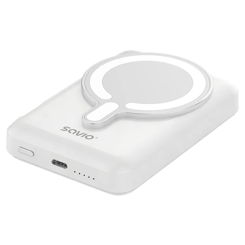 Prenosna baterija - powerbank 10000 mAh z brezžičnim polnenjem bel – savio – Nerazvrščeno