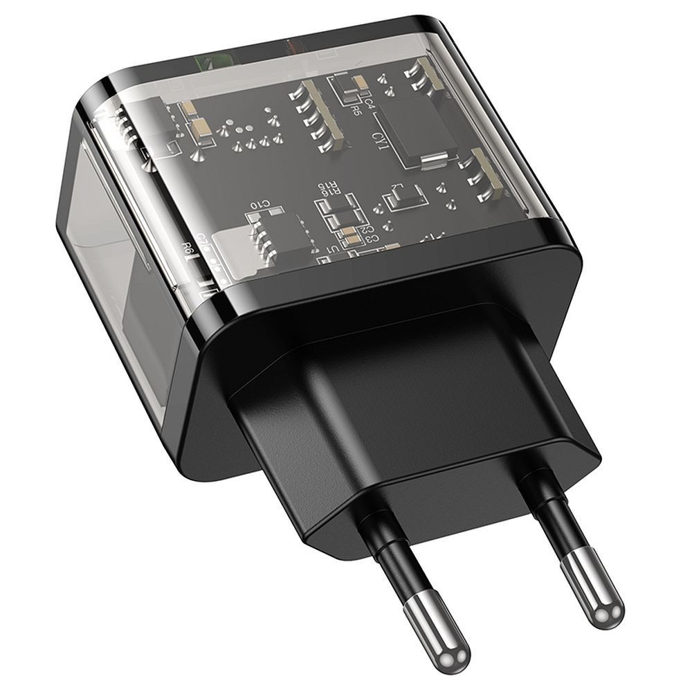 Polnilec za telefon Hoco USB A + USB C QC3.0 PD 3A 20W N34 prozoren