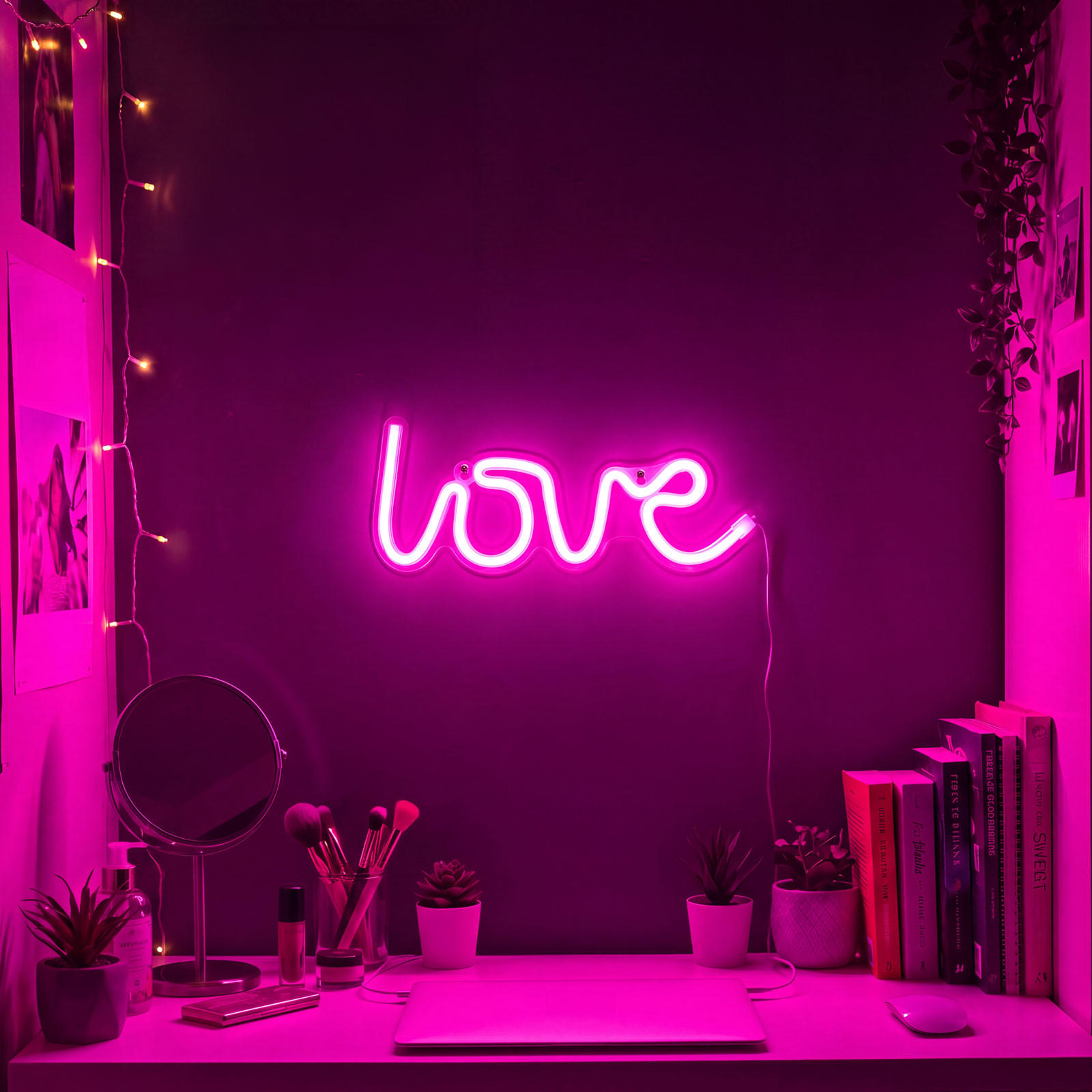 Neon LED svetilka love (roza barva) 3x AA + USB 34 x 1.6 x 12.5cm