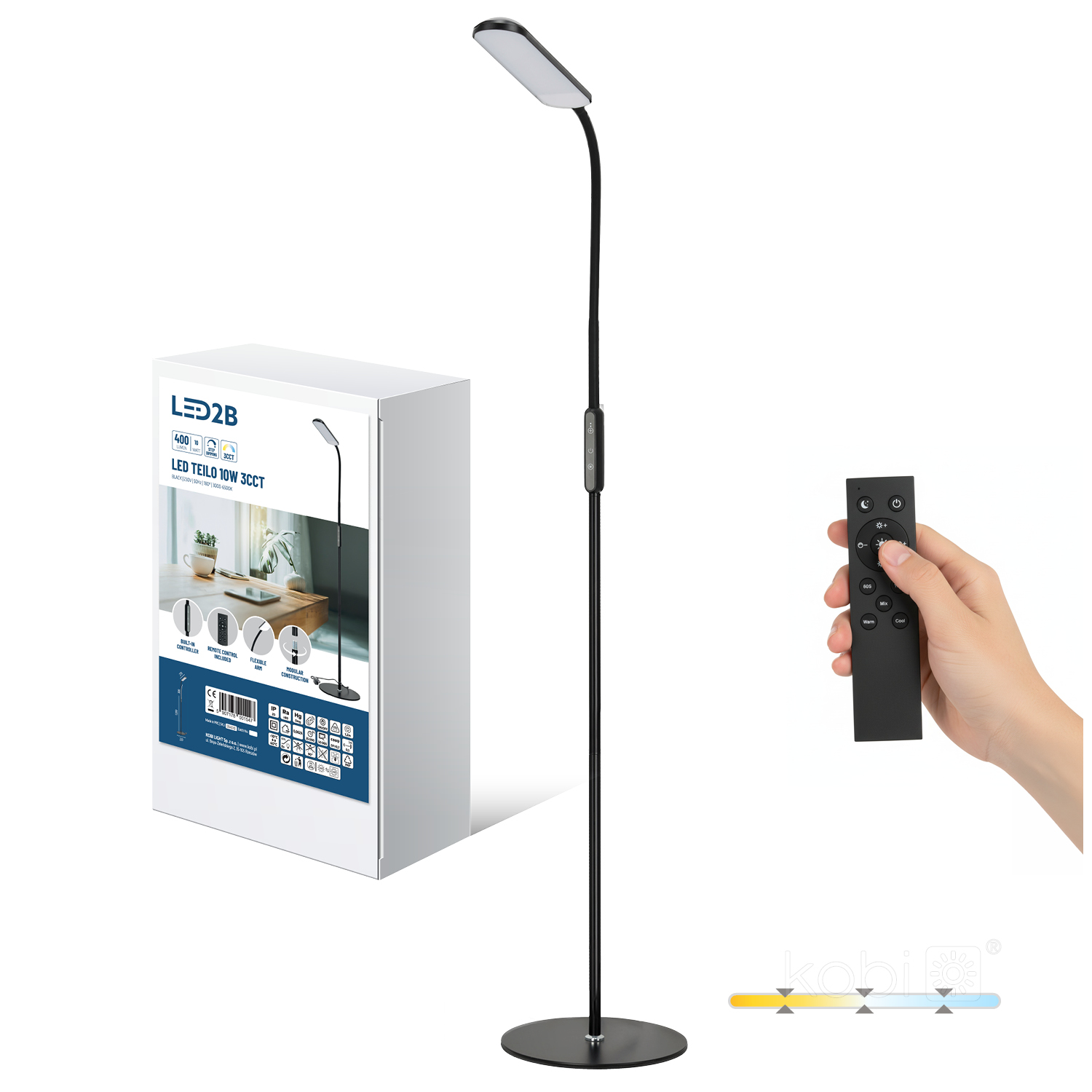 LED stoječa talna svetilka 10W 3CCT črna