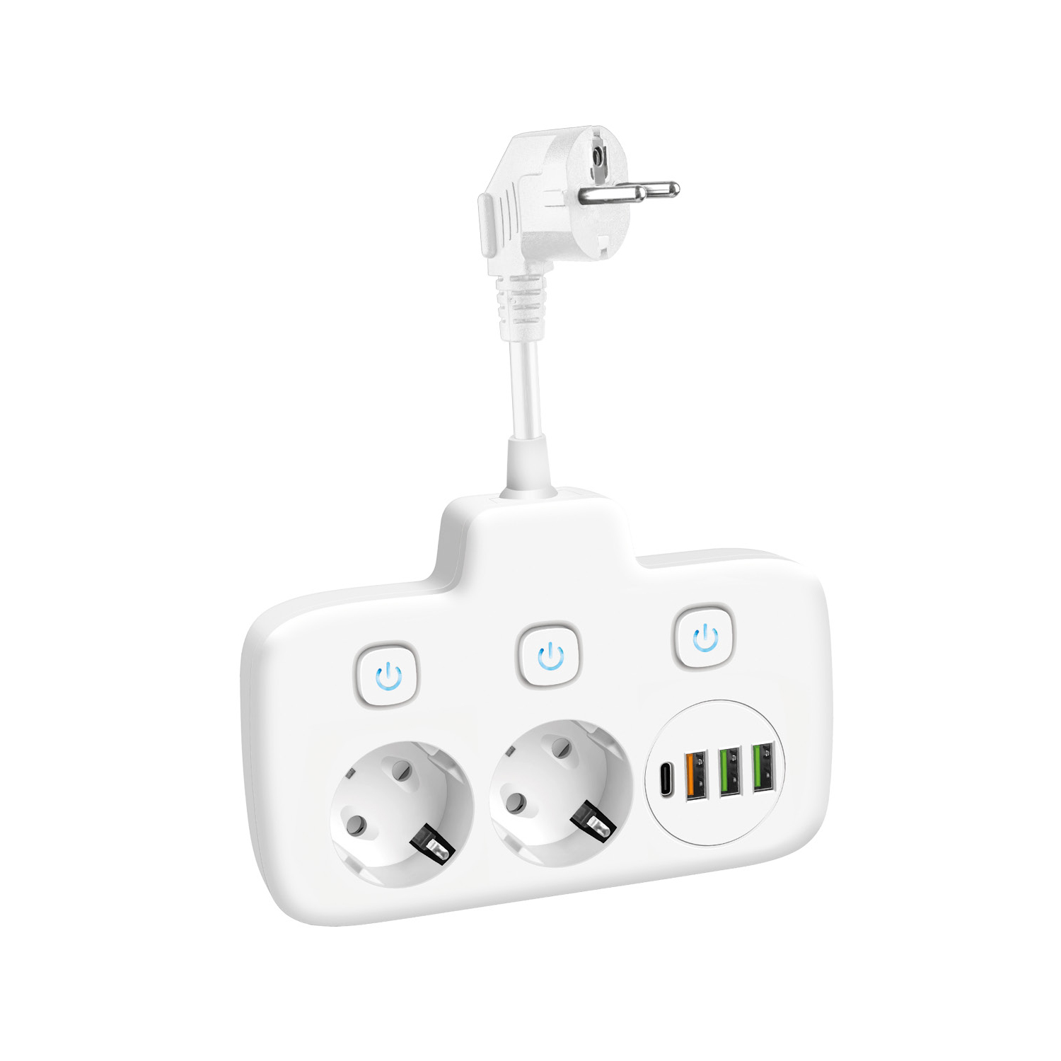 Podaljšek z razdelilcem 2 vtičnici + 3 USB + 1USB-C 0,2m bel