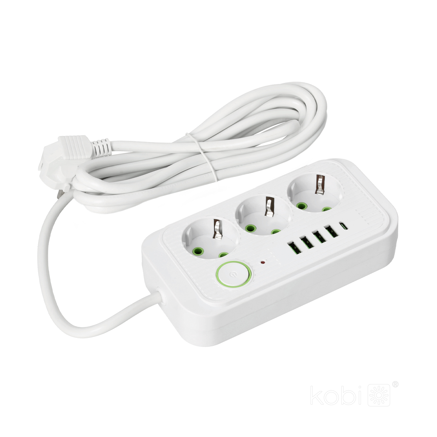Podaljšek z razdelilcem 3 vtičnice + 4 USB + 1 USB-C 3m bel